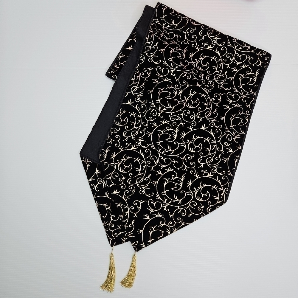 Table Runner Black & Gold Swirl Elegant Home Holiday Christmas Decor 13 x 71